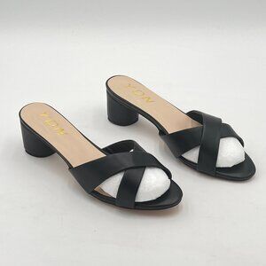 YDN Black Cross Strap Peep Toe Chunky Heel Mules Slide Sandals Dress Shoes